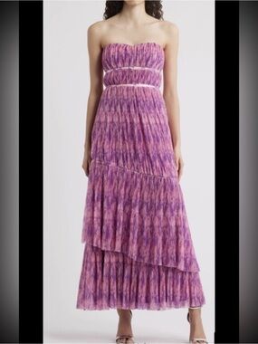 Hutch Strapless Lavender-Pink Tiered Maxi Dress